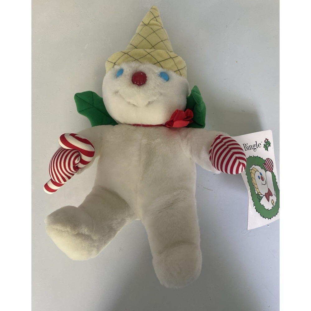 Vintage Maison Blanche Mr. Bingle Plush Snowman Hat Candy Cane 18"